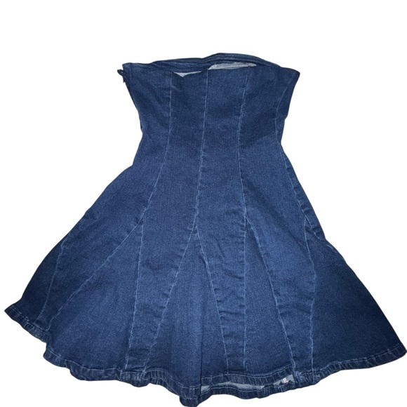 Edikted Fara Strapless Blue Jean Denim Mini Dress Size Medium - Picture 4 of 8